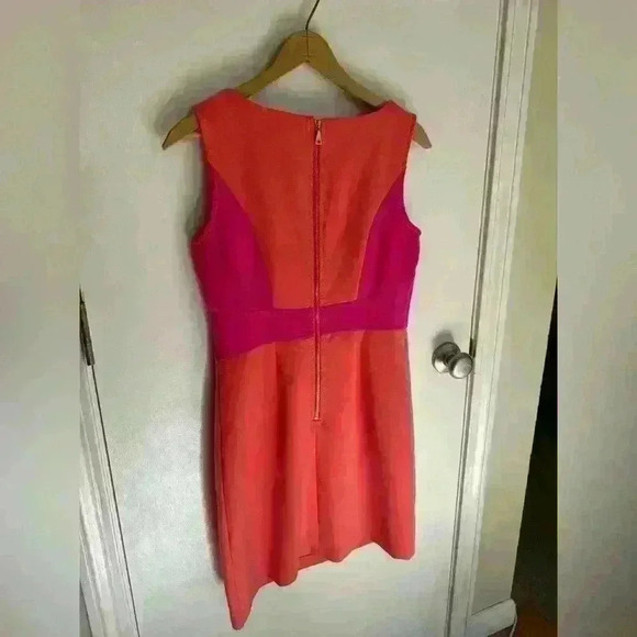 Coral and pink Ann Taylor LOFT dress fitted and stretchy fabric size 4 - Picture 10 of 16
